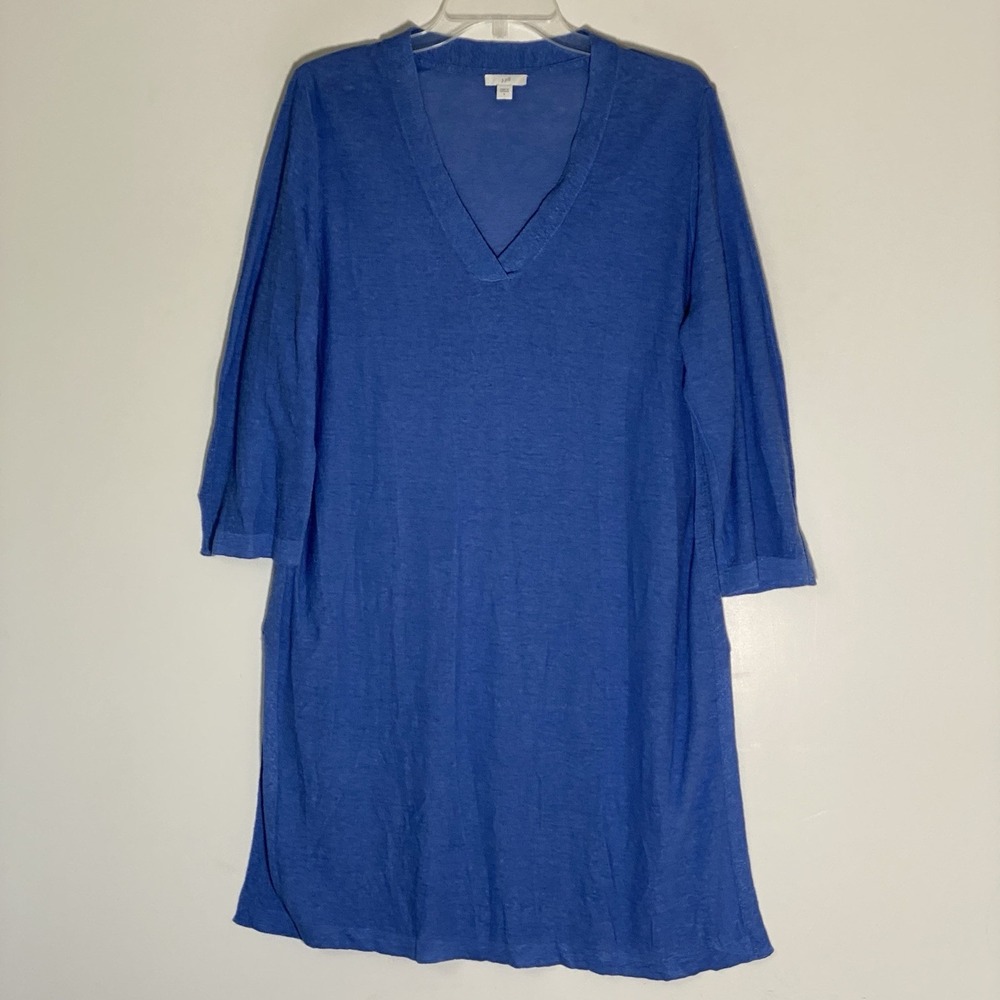 J JILL Sweater Womens Large Blue Linen Blend Tunic 3/4 Sleeve Beach Vacation